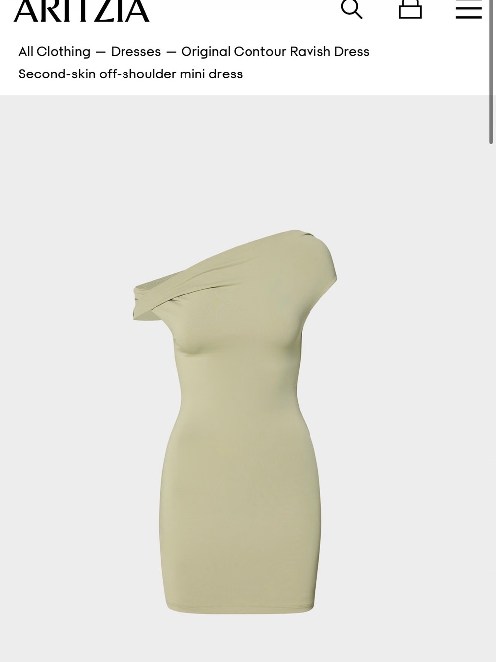 Aritzia One-Shoulder Mini Dress in Sage Green